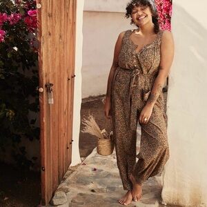 DÔEN Eliza Yellow Laurel Canyon Rose Floral Cotton Blend Jumpsuit Plus Size XXL